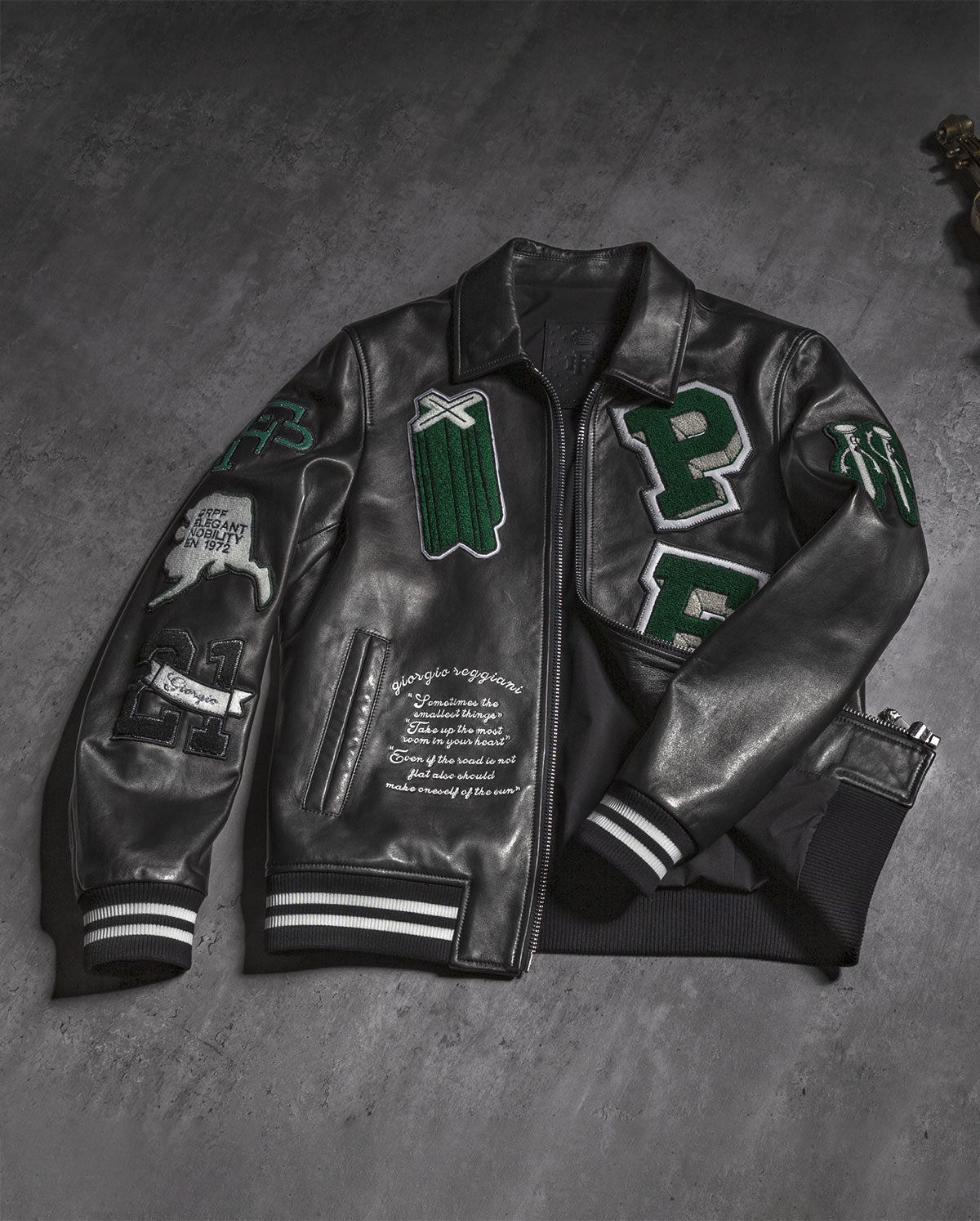 Patched Splicing Genuine Leather Bomber Varsity Jacket – PalaLeather