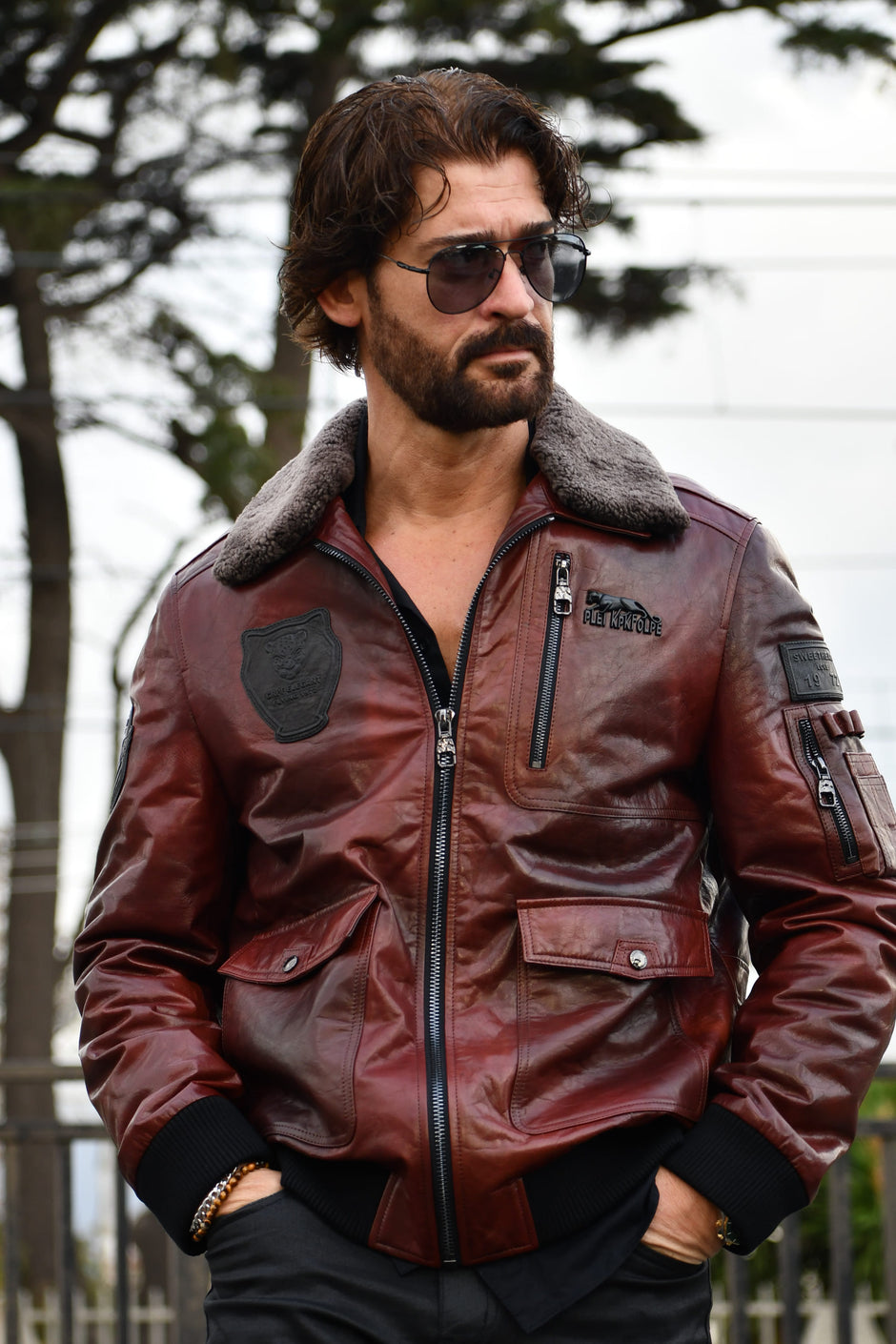 Leather Jacket with Fur Collar Mens, Fur Collar Leather Jacket ...