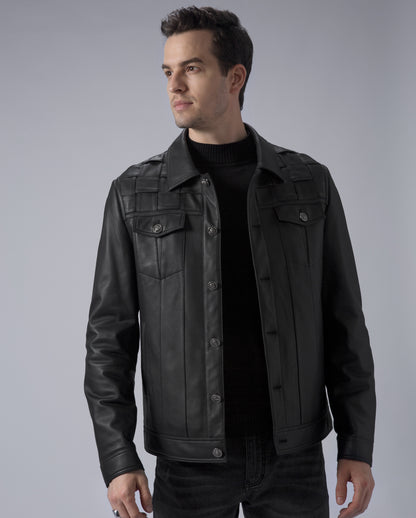 Black Mens Leather Trucker Jacket Genuine Leather Jacket – PalaLeather