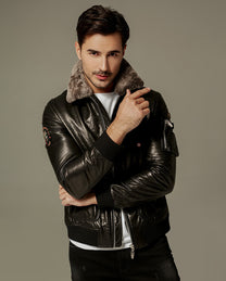 Best Men's Lamb Fur Collar Genuine Moto Leather Jacket | PalaLeather