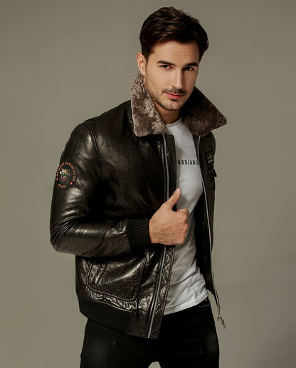 Best Men's Lamb Fur Collar Genuine Moto Leather Jacket | PalaLeather