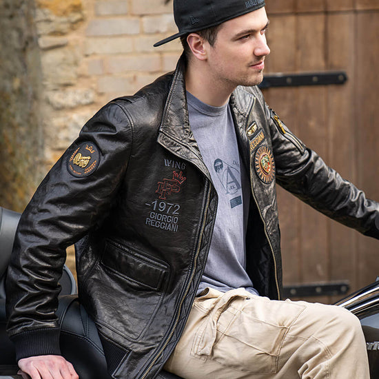 PalaLeather Men's Embossed Motorcycle Biker Leather Jacket