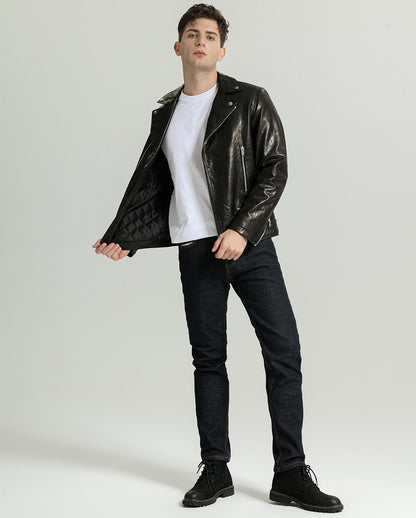 Men's Trendy Black Genuine Leather Moto Jacket | PalaLeather